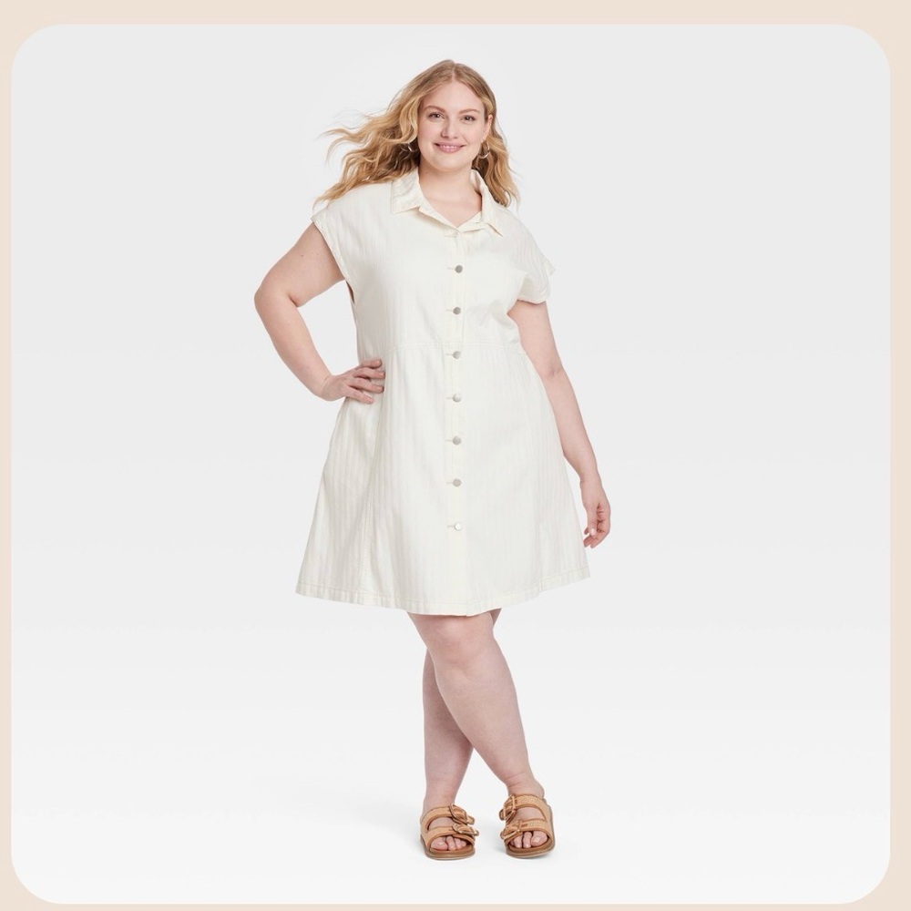 Universal Thread Cream Button-Up Shirt Dress